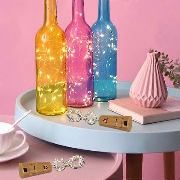 10-pack Inklusive Batteri LED Vinflaskpropp Koppartråd Ljusslinga 2M 20LED Atmosfär Dec[HK] Warm White Light