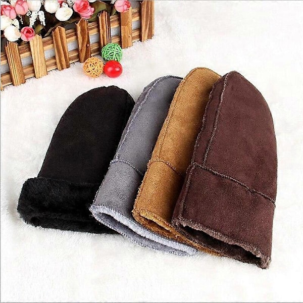 Herre Dame Faux Fåreskind Læderhandsker Opvarmede Pelsvanter Ruskind Læder Vinter Udendørs Tykke Varme Cashmere Handsker[HK] Women Black
