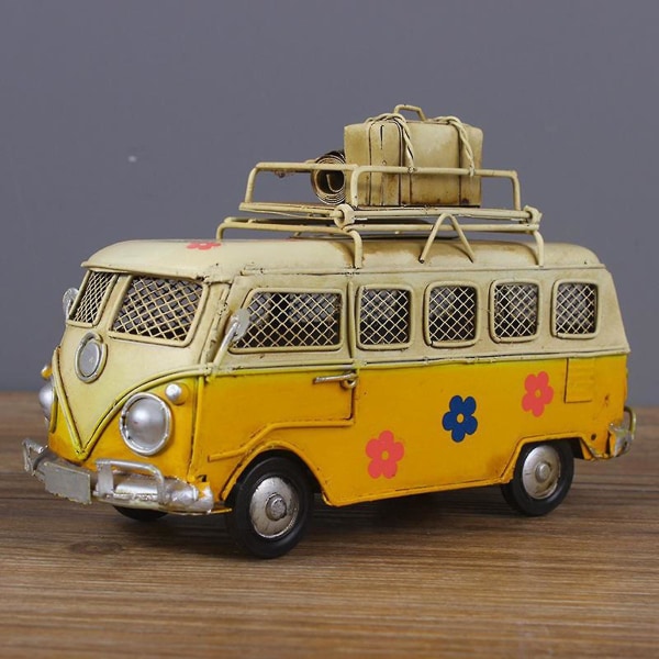 Håndlavet autocamper model med pengekasse Vintage bus boligdekoration gul[HK]