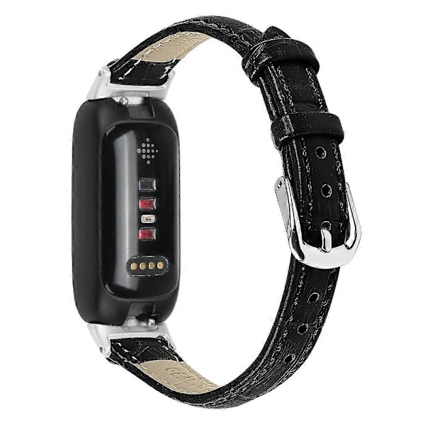 Ersättningsarmband för Fitbit Inspire 3, Bambu-mönstrat PU-läder, Justerbart klockarmband [HK] Black