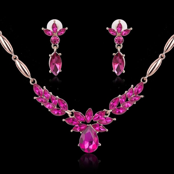 Kvinder smykker sæt Gorgeous Faux Gemstone Leaf Pendant halskæde Stud øreringe