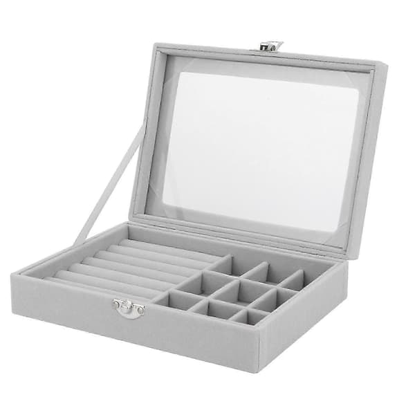 Grå smykkeopbevaringsboks til ringholder 2 stk. flannelorganizer