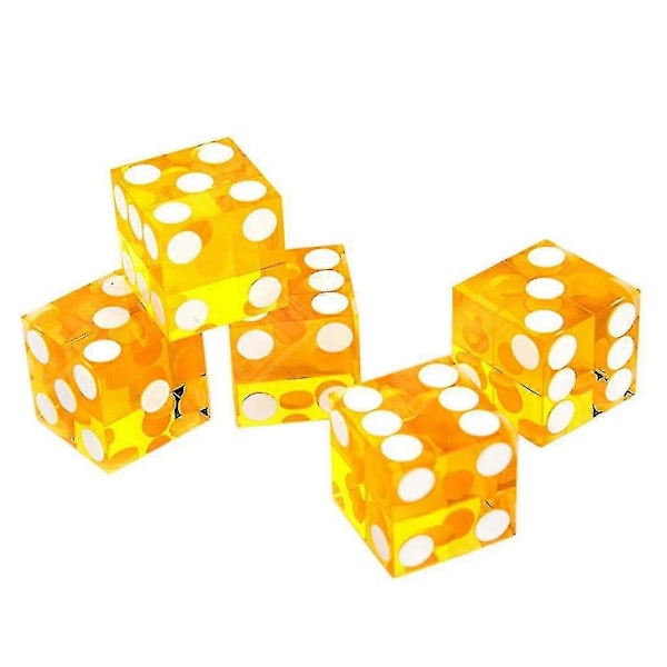 A-Højkvalitets Akryl Gennemsigtige Terninger Seks Sidede D6 19mm Casino Terningesæt Med 5 [HK] Yellow