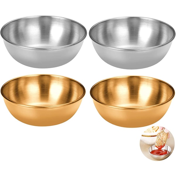 HK 4 st rostfria runda miniskålar hushållskryddskål (guld) (4-D-W) color 2
