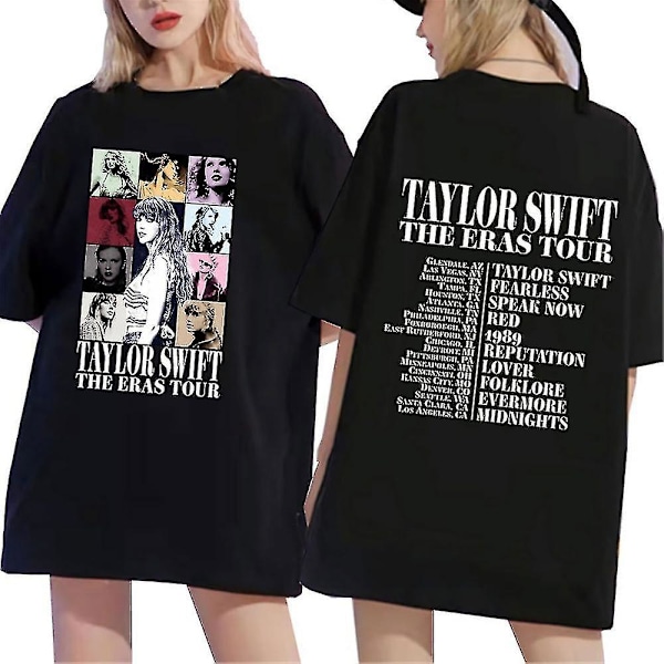 Taylor Swift The Eras Tour Fans Brev Trykt T-shirt Kortærmet Trykt Tee Tops[HK] Black M