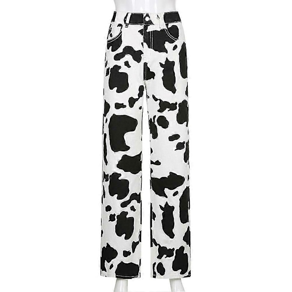 Kovmönstrade Högmidjade Damjeans Lösa Raka Vår/Sommar, 50% Rabatt [HK] M Black white