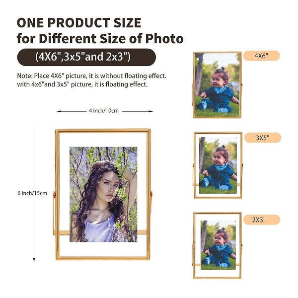 4x6 bilderammesett med 2, for flere fotostørrelser (4x6, 3x5, 2x3), metallglass flytende bilde([HK])