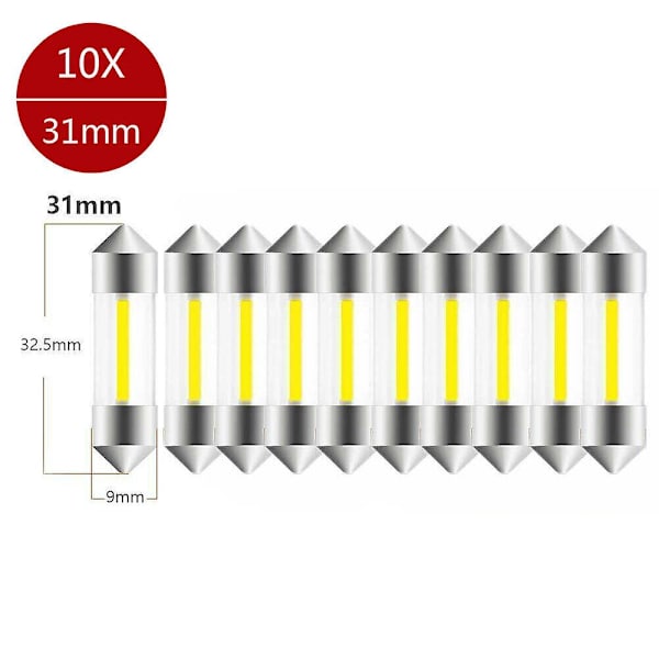 HK 31/36/39/41mm 12vC5W dubbla huvud bil SMD Feiteng COB LED interiörbelysning, vit 10pcs 31MM