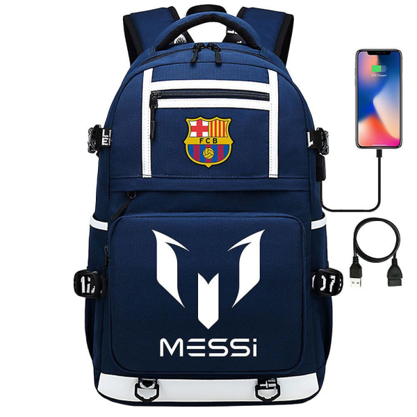Messi Barcelona trykt ryggsekk reiseveske Student skolesekk vanntett datamaskin[HK] Blue