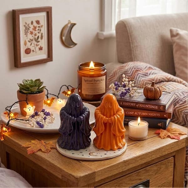 Halloween Spøgelse Silikone Lysforme, 4 stk. 3D Spøgelse Harpiksforme til Lysfremstilling, Sæbe, Aromaterapivoks [HK] White