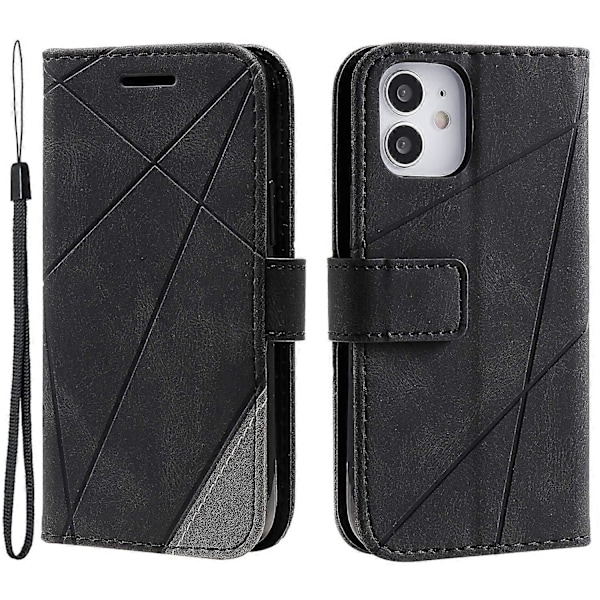 Plånboksfodral i Läder med Skin-touch Textur för iPhone 12 mini [HK] Style E Multicolor