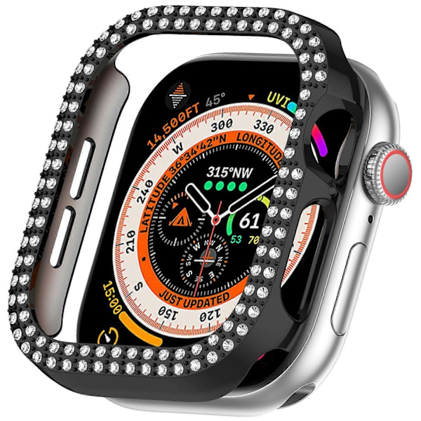 Til Apple Watch Series 10 46mm Dobbelt Række Rhinestone Dekor Hul Cover PC Urramme Etui Multicolor Style C