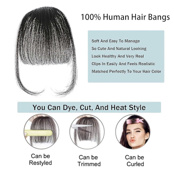 Bangs Hårklemme i Pannelugg, 100% Ekte Hårextensions Løs Pannelugg Klemme på Luftig Pannelugg for Kvinner Hårdeler Buet Pannelugg[HK] Naturl Black