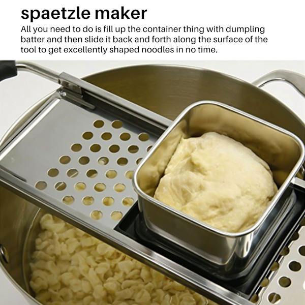 HK  Rustfritt Stål Spaetzle Maker Med Komfortabel Gummigrepshåndtak For Dumpling Noodle silver  black