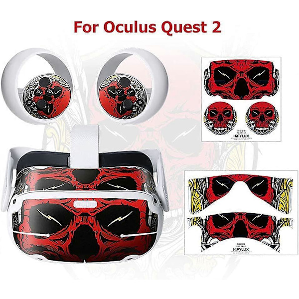 VR Headset og Controller Skin Stickers kompatible Oculus Quest 2 Tilbehør (Flammende Kranie) [HK]