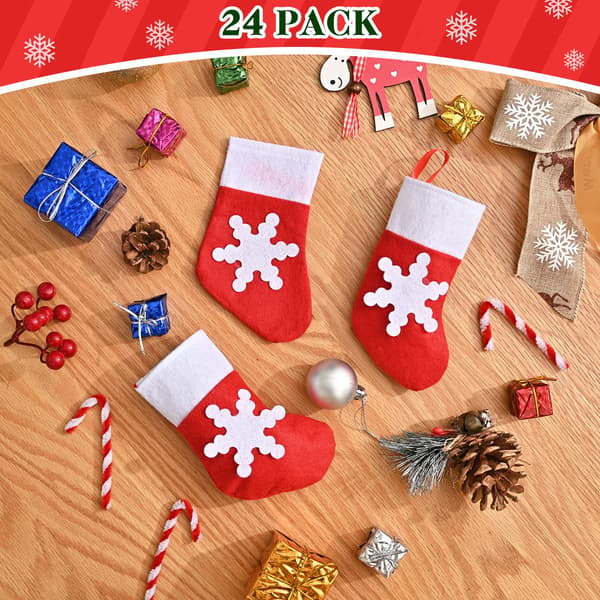 Röda julstrumpor med snöflingemönster 24-pack för godispåsar och julklappar[HK] 24pcs