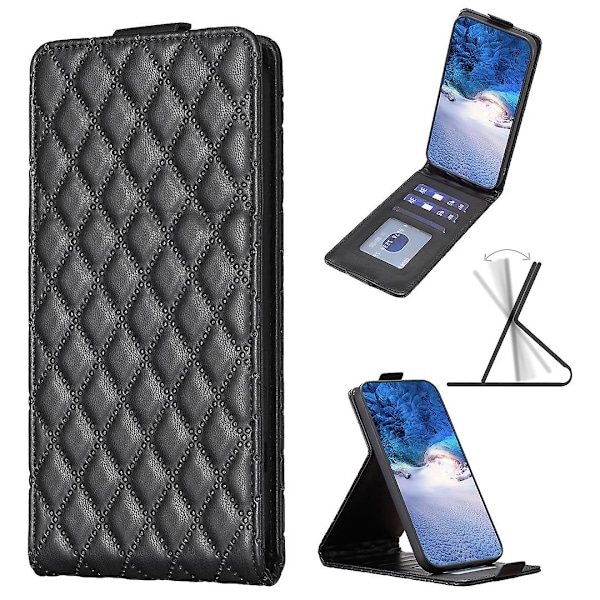 Smartphone-fodral för Nokia C32, Vertikalt Flip-Stativ Kortplatser Präglat Läder Telefonskal [HK] Black