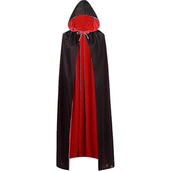 Vändbar Kappa för Vuxna och Barn, Påsk Halloween Jul Mantel Maskeraddräkt Vampyr Häxa Trollkarl Rollspel Kappa[HK] Black  Red 150cm