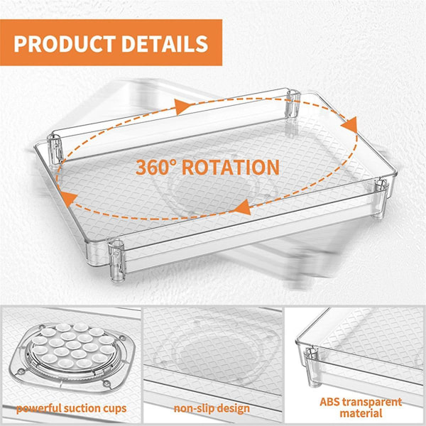 Køleskab Drejeskive organiseringsbakke med sugekop Gennemsigtigt køleskabsopbevaringsstativ 360 Rotatabl([HK])