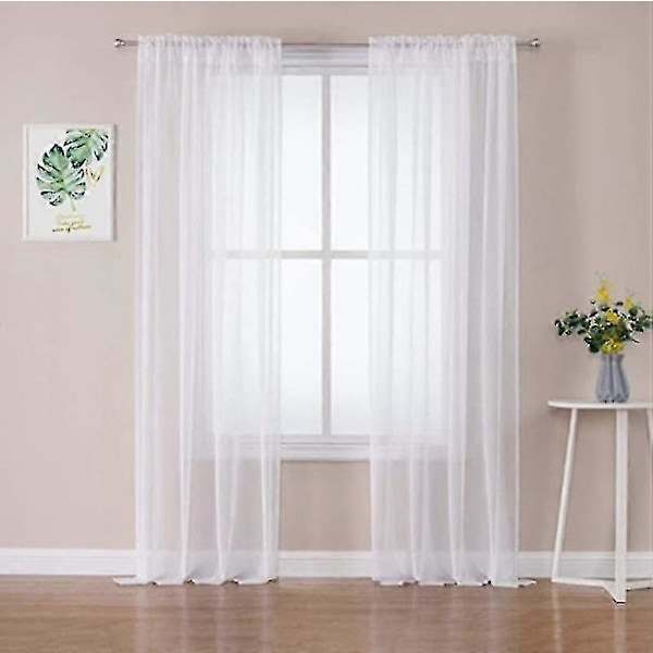 Tyldgardiner med flæser i linnedoptik, transparent [HK] White