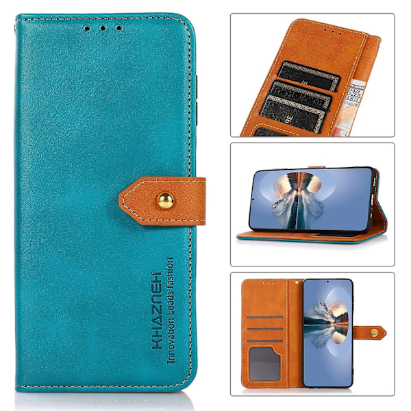 Tvåfärgat Läderfodral i Kohud för iPhone 15[HK] Blue