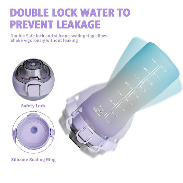 Flaska med Er, 2l flaskor med sugrör Bpa, 2 liters läckagesportflaskor[HK] Purple