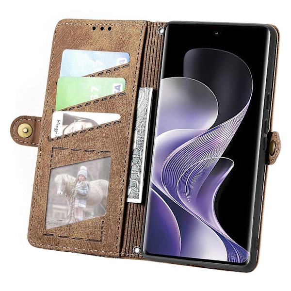Til TCL 50 Pro Nxtpaper 5G Etui Lynlås Pung Geometri Linjer Læder Telefon Cover[HK] Brown