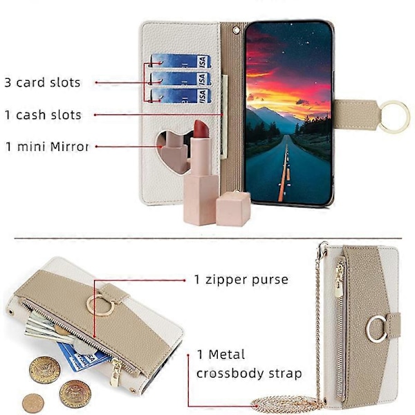 Fodral för Realme 12 Pro 5G/12 Pro+ 5G med Snodd Plånbok Dragkedja Läder Telefonskal[HK] White