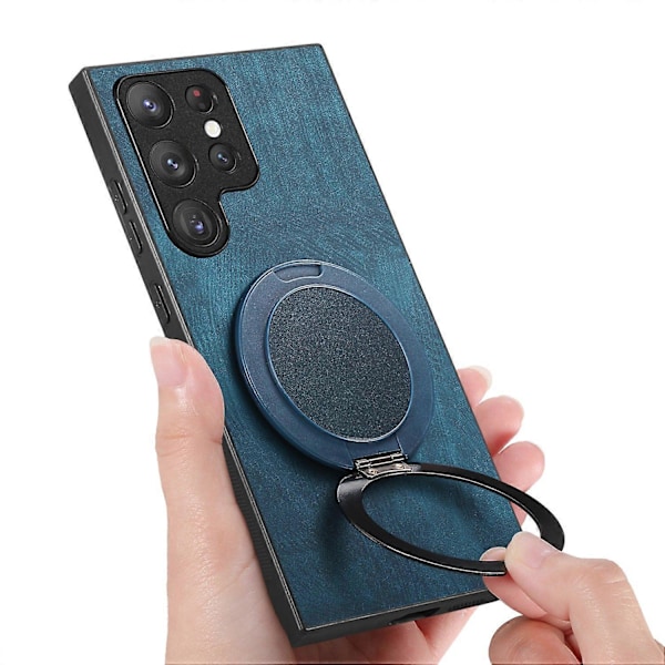 Til Samsung Galaxy S24 Ultra Telefon Cover med Roterende Støttefod Stress Relief Retro Læder Bagside Cov[HK] Blue Multicolor