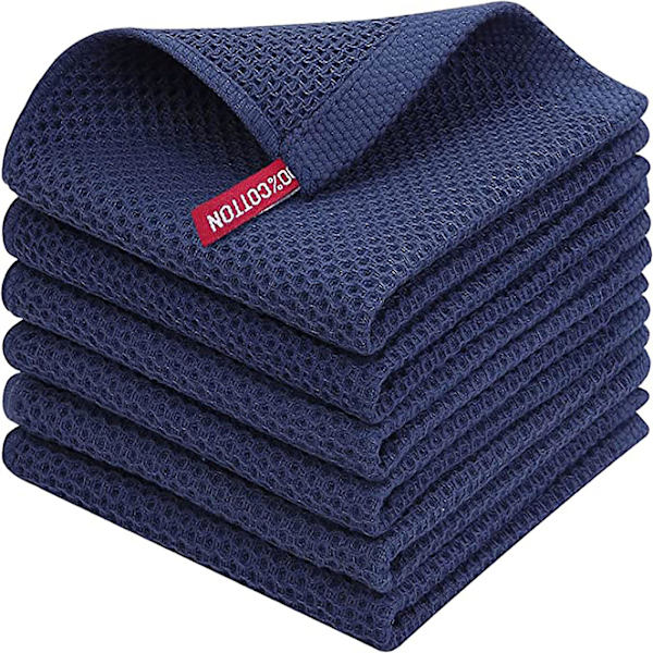 HK 4/6-pak bomullsvåffelvävda kökshanddukar, ultra mjuka absorberande snabbtorkande diskhanddukar Dark blue 34*34cm