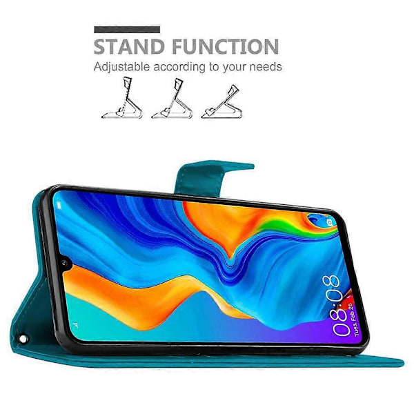 P30 LITE Skyddsfodral Skal - med blommönster och kortfack [HK] P30 LITE FLORAL BLUE