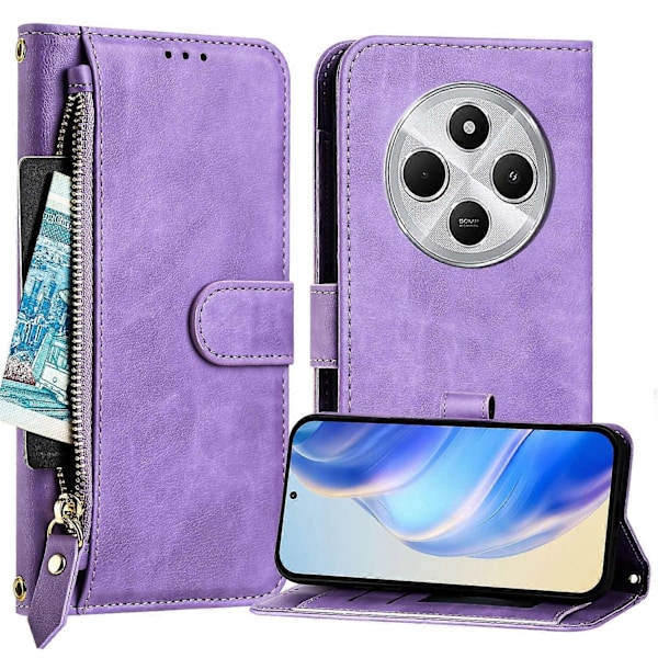 Kotelo Xiaomi Redmi 14R 5G Xiaomi Poco C75 4G Xiaomi Redmi 14C 4G -puhelimille, vetoketjutasku, useita korttipaikkoja [HK] Purple Multicolor