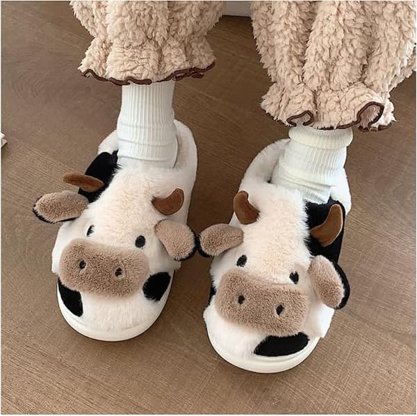 Gaolinci Tegnefilm Ko Bomuldstøfler, Vinter Indendørs Udendørs Hjemmesko til Kvinder (43-44)