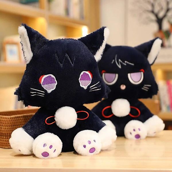 25/35cm Anime Genshin Impact Kawaii Scaramouche Musta Kissa Pehmolelu Täytetty Pehmeä Wanderer Lemmikki Cosplay Nuken Lelut Lapsille Lahjoiksi [HK] 25cm cat with mouth
