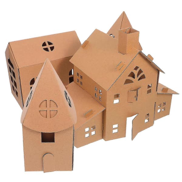 Barn Kartonghus DIY Kit för Pedagogisk Lek 3-pack [HK]