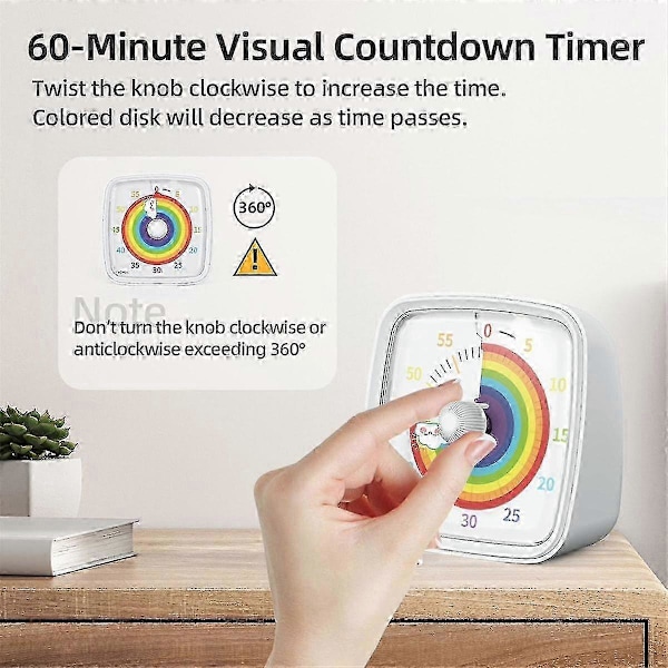 60-minutters Visuell Timer Med Nattlys, Nedtellingstimer, Pomodoro Timer Med Regnbuemønster For Ki[HK]