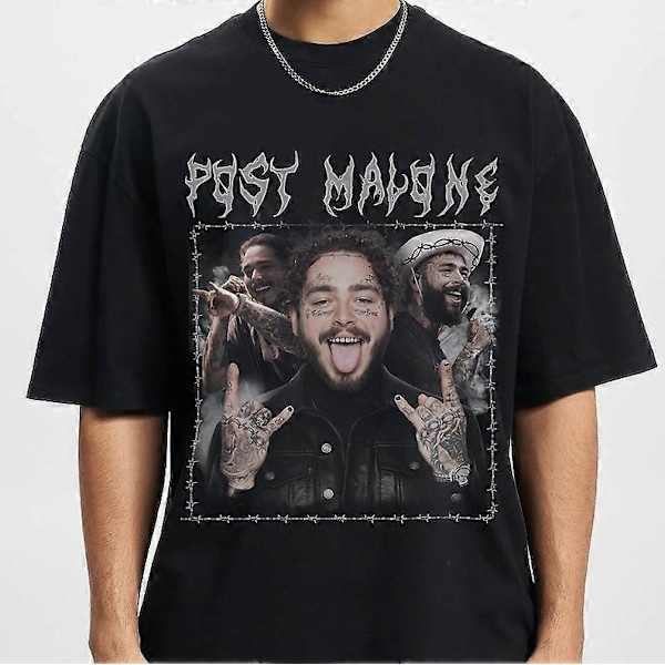 Post Malone Rap -musiikki fanituote paita, Post Malone T-paita Rap 90-luvun tee, Post Malone kiertue räppäri lahja Bootleg-Wss80[HK] 3XL
