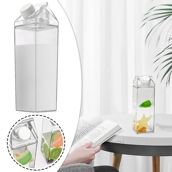 2 Pcs Clear Square Milk Juice Water Bottle Portable Plastic Cup Milk Carton Water Bottle Outdoor Ca([HK])