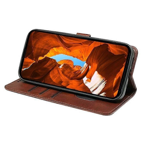 Samsung Galaxy A56 5G Kotelo Vasikan Nahka Pintainen Nahkainen Jalustallinen Kirjatyylinen Puhelinkotelo [HK] Brown