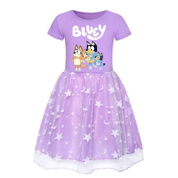3-10-vuotiaiden tyttöjen Bingo Bluey -printtiprinsessamekko, hame, syntymäpäiväjuhlat, cosplay, naamiaisasu, Tutu [HK] Purple 7-8 Years