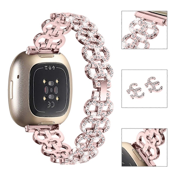 Fitbit Versa 3/Sense -älykellon ranneke, metalliseos, strassikivillä
