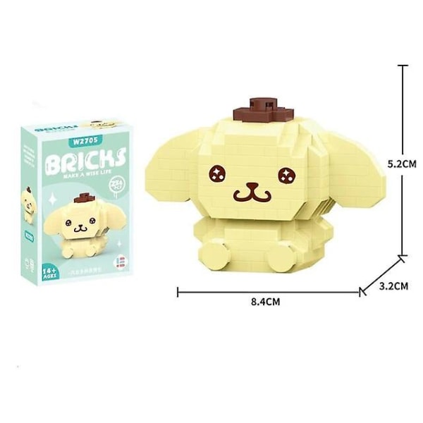 Byggkloss Sanrio Anime Figur Kuromi Monterade Leksaker Dekorativ Prydnad Modell Min Melodi Barnpussel Gåvor[HK] Pom Purin with box