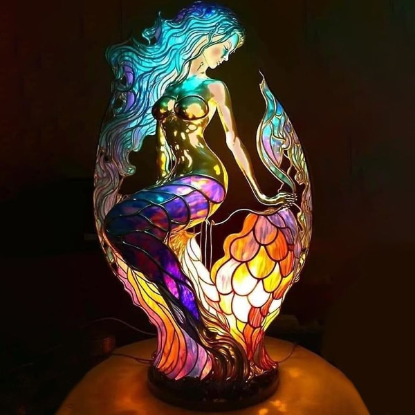 HK  Djur Bordslampa Tiffany Glas Färgat Nattljus Retro Skrivbordslampor Julgåva Horse 15cm