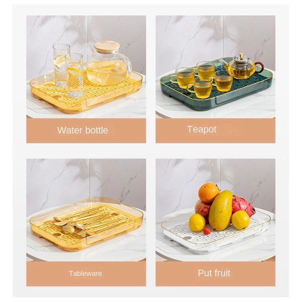 Dubbellagers avloppsbricka, tebricka fruktbricka, enkel hushållsbricka i vardagsrummet, gul & transparent([HK])