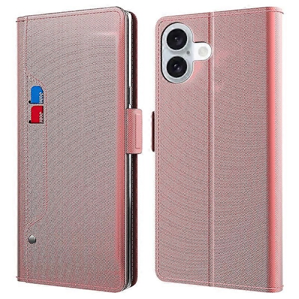 För iPhone 16 Fodral PU Läder Spegel Flip Telefonfodral Korthållare[HK] Rose Gold