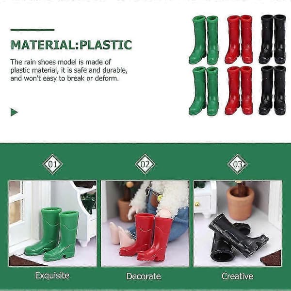 Mini regnstövel i plast för dekoration, 6 par blandade [HK]