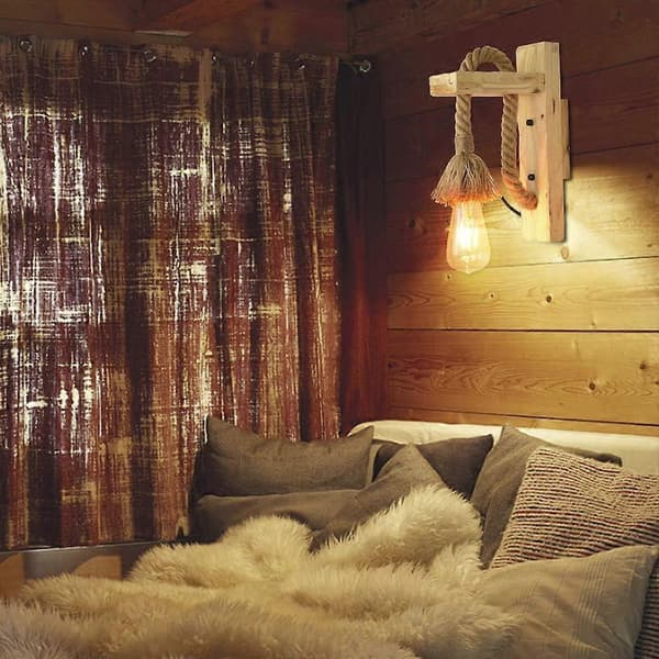 Vägglampa, retrodesign, trärep[HK]
