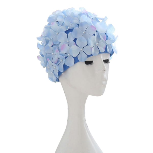 Svømmehette for kvinner, Petal Retro 3D Blomster Svømmehatt Badehette [HK] blue