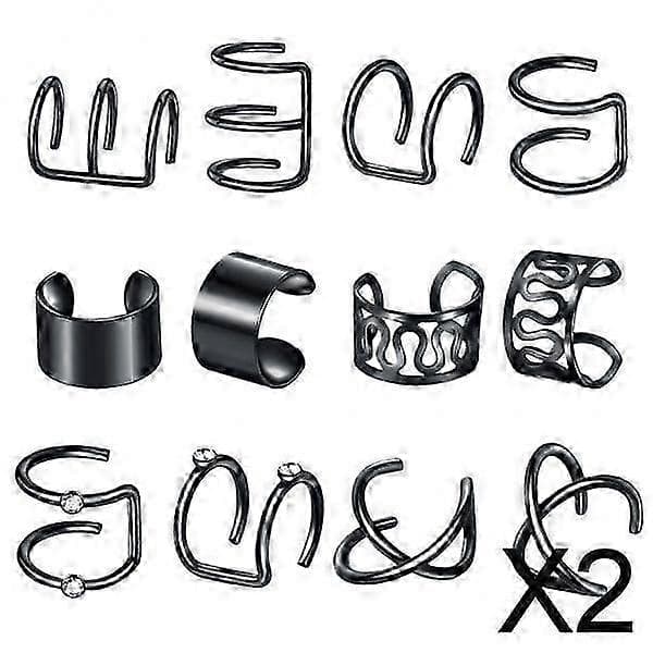 2-4-pack Öronmuddar i rostfritt stål Helix Öronklämma On Wrap Örhängen Unisex Svart[HK] 2 Pcs