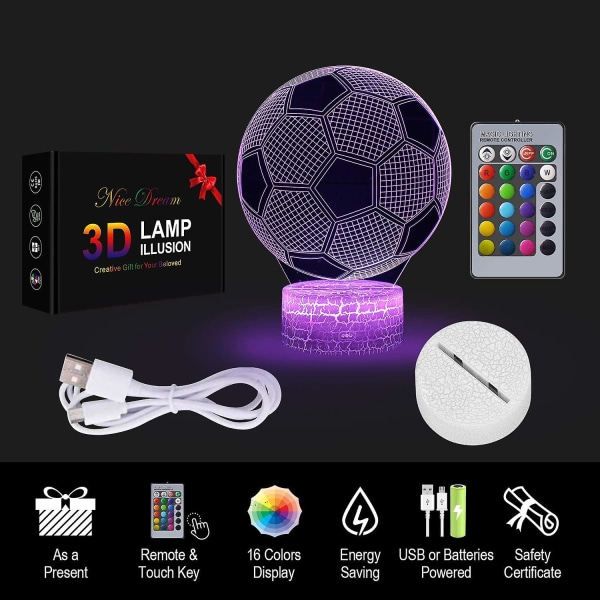 Fotbollspresenter för pojkar Fotboll 3d Illusion Lampa Fotboll 3d nattlampa Present för pojkar, flickor